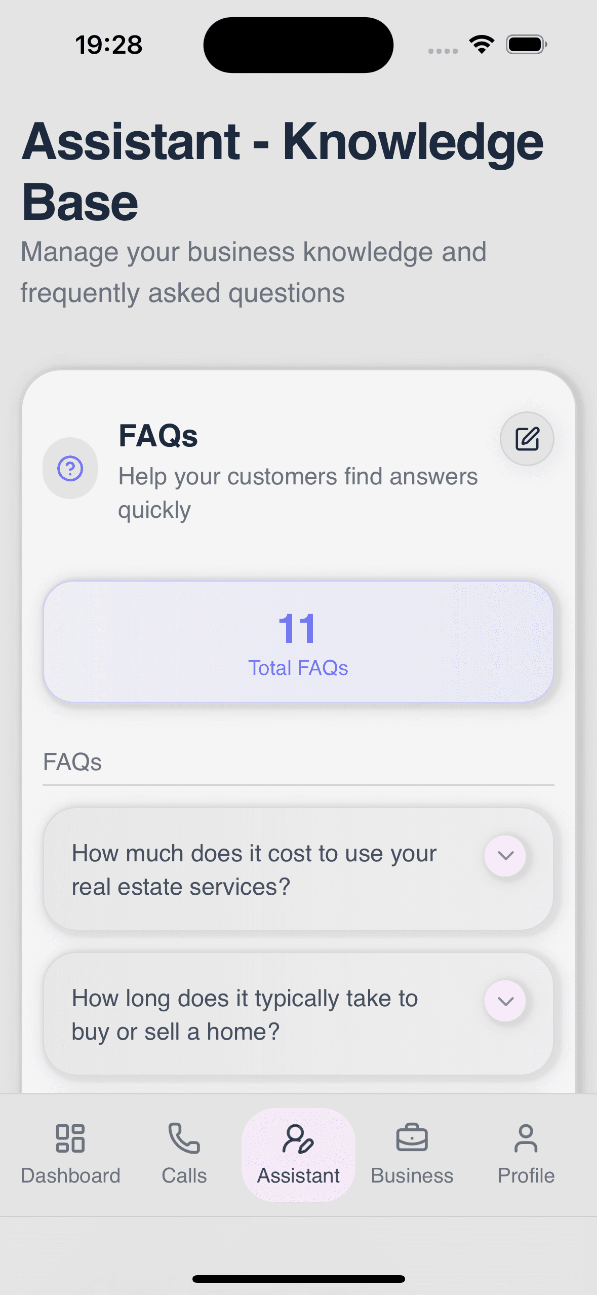 FAQs Mobile Interface