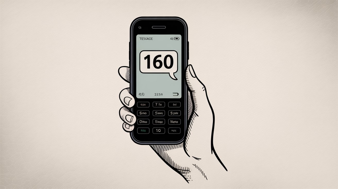 Illustration of mobile phone displaying 160 character limit for SMS messages