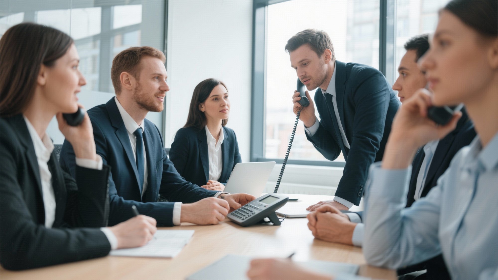 Professional business team using modern communication system