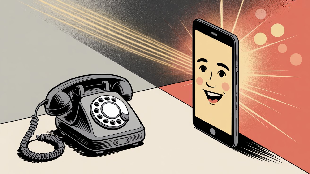 Split illustration contrasting old voicemail system with modern live answering service