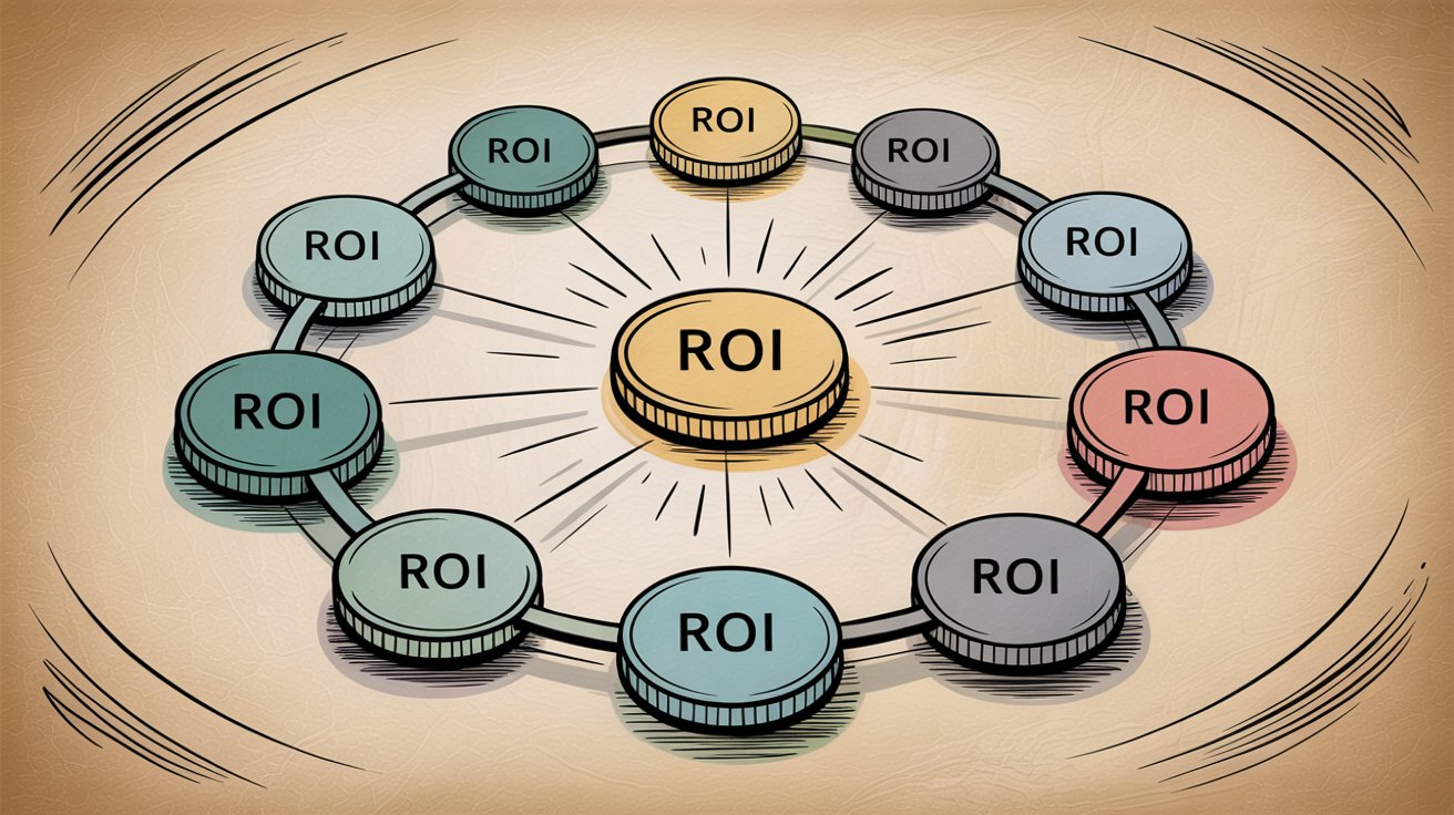 ROI calculation and financial analysis diagram showing return on investment metrics