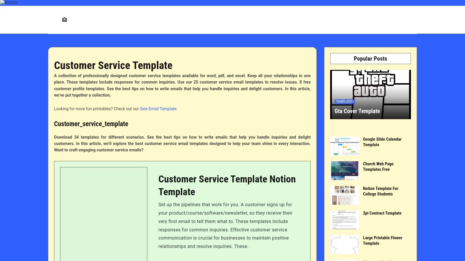 AT A GLANCE Customer Service Template