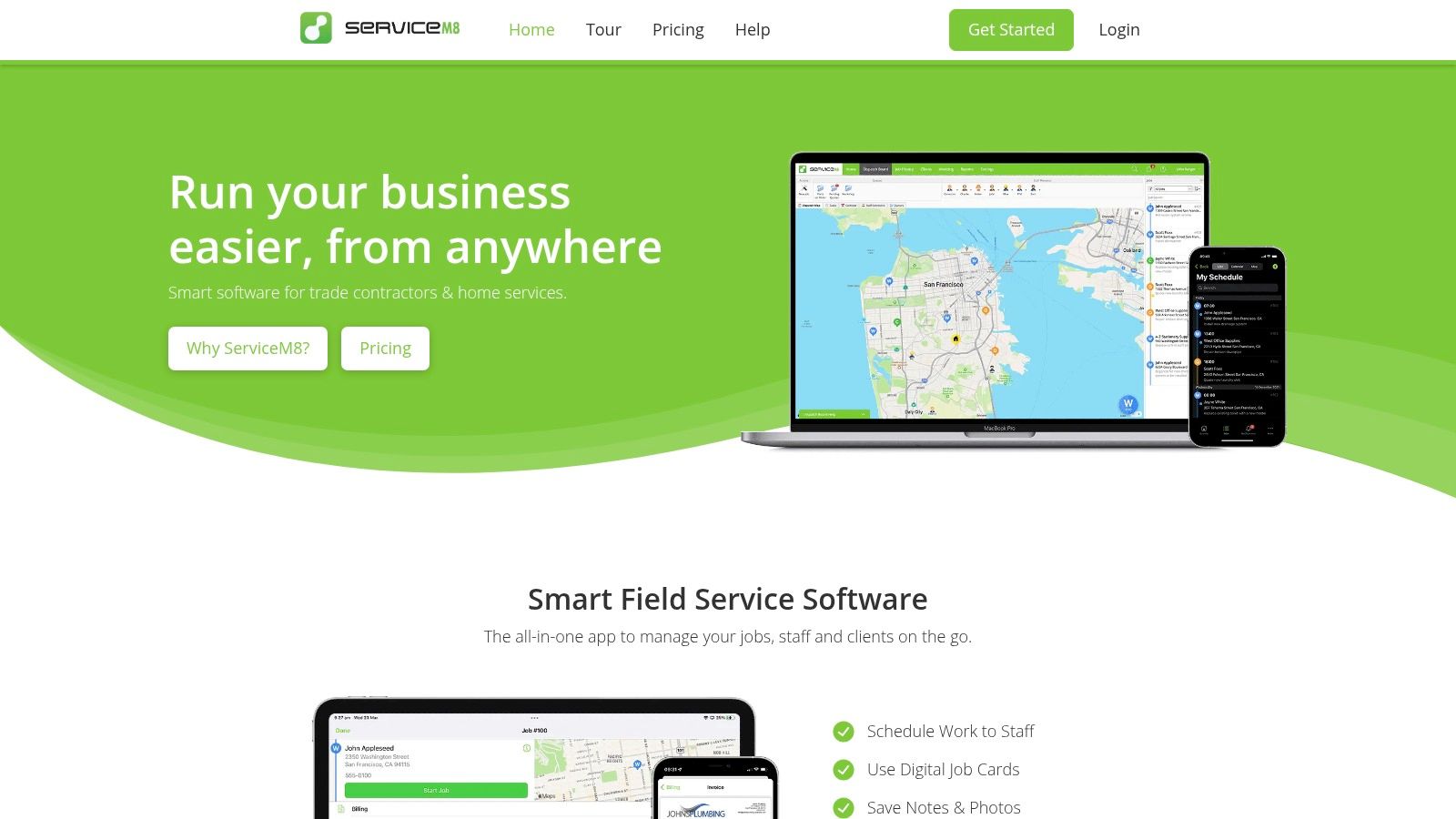 ServiceM8 mobile app showing job details and client communication