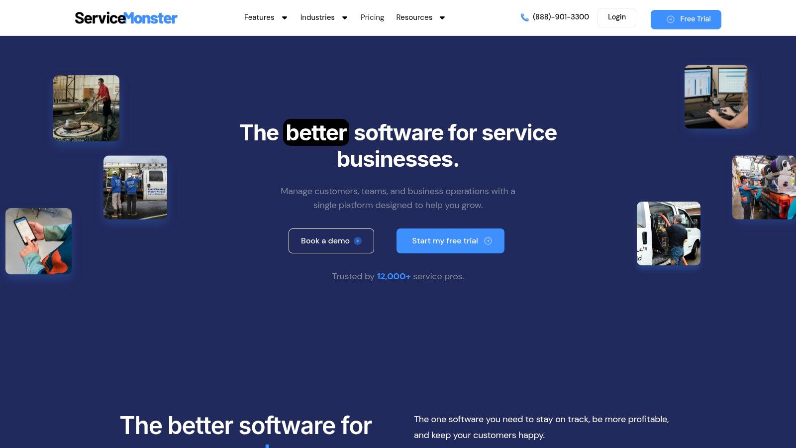 ServiceMonster dashboard showing a scheduling and job management interface