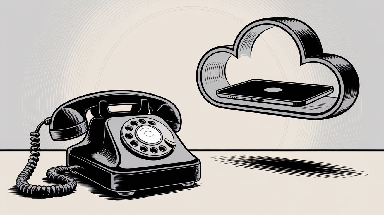 Traditional landline phone versus modern cloud-based virtual phone system