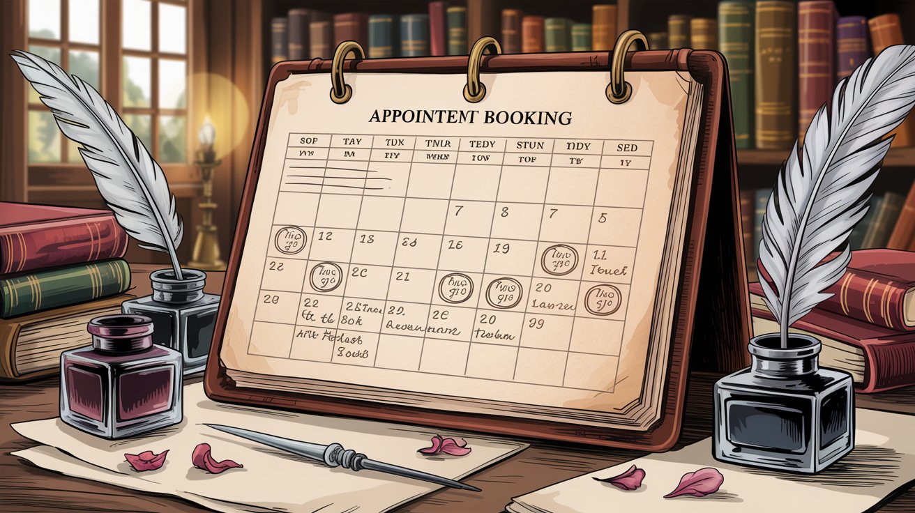 Appointment booking calendar interface showing how AI receptionists schedule meetings and check real-time availability automatically