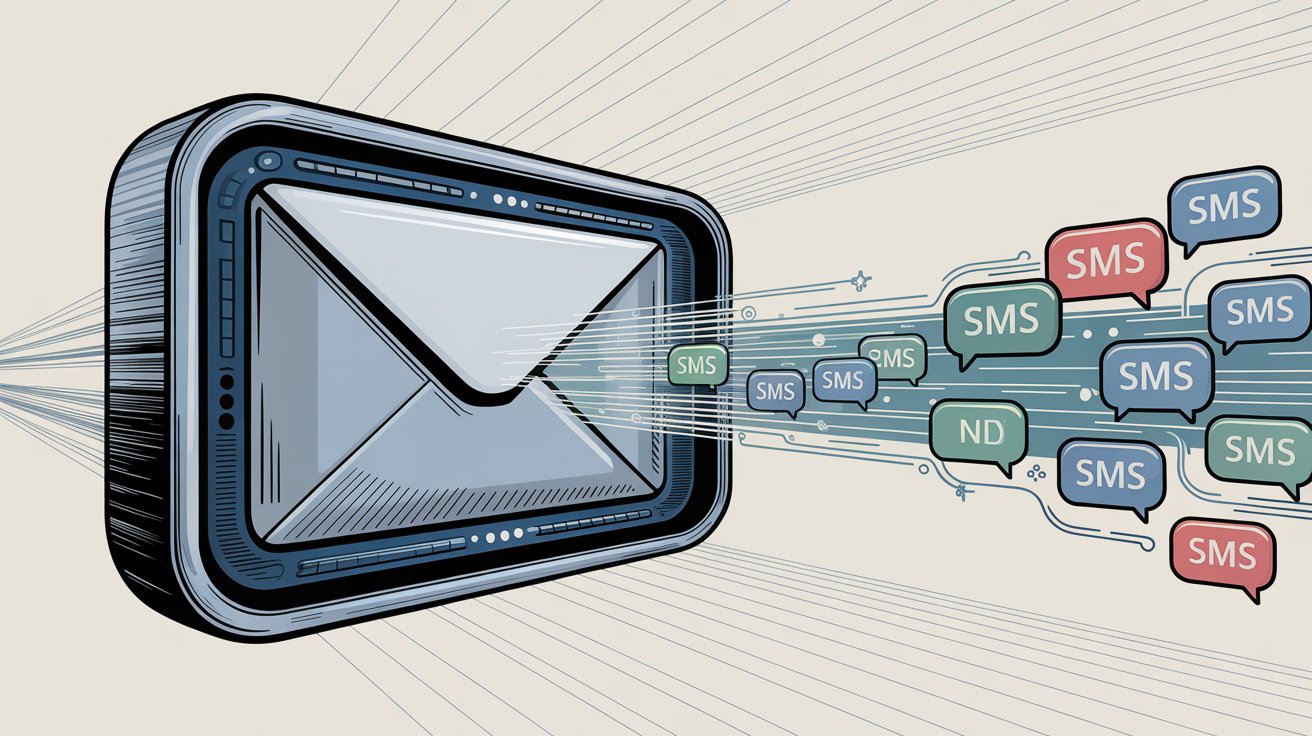 Illustration of email gateway system converting email messages into SMS text messages