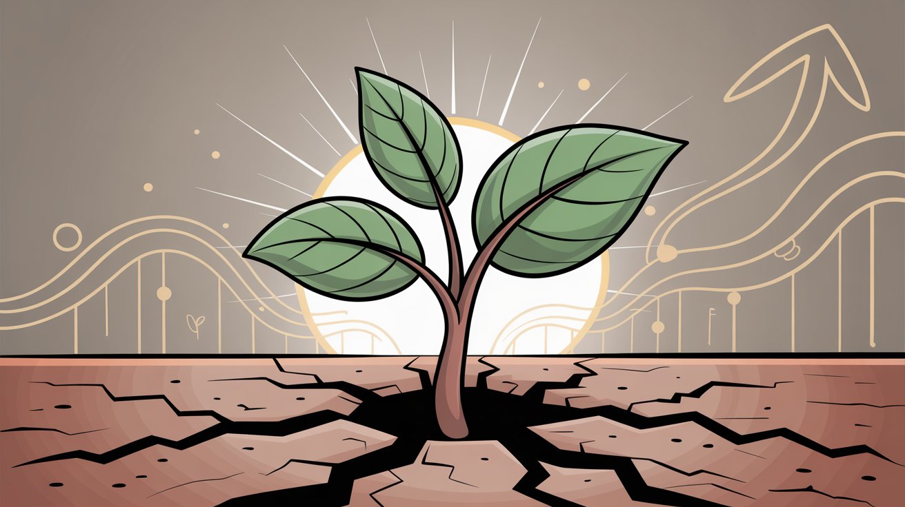 Growing plant with upward trending arrows symbolizing business success and positive results from omnichannel implementation