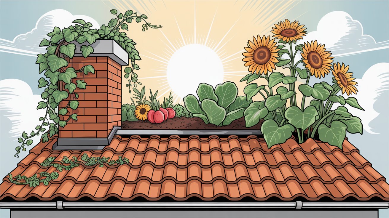 Thriving rooftop garden with sunflowers and greenery, symbolizing business growth and success through captured leads