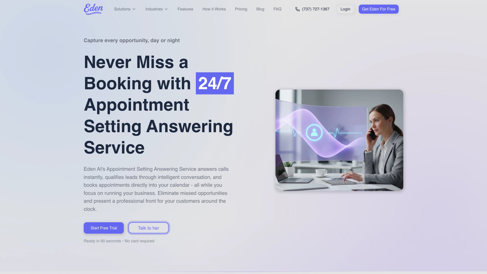 Eden appointment setting solution page showing calendar integration with Google Calendar and Microsoft Outlook for automated booking