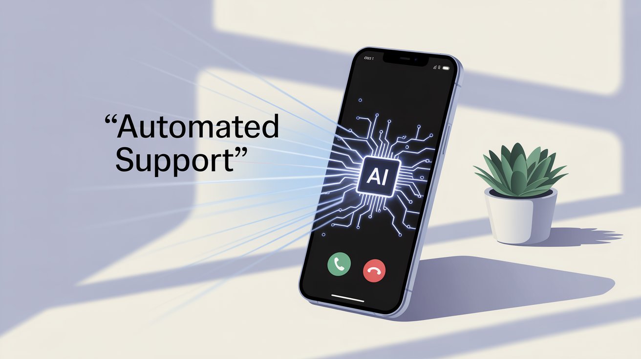 AI receptionist technology illustration showing automated phone answering system with intelligent call routing and 24/7 availability