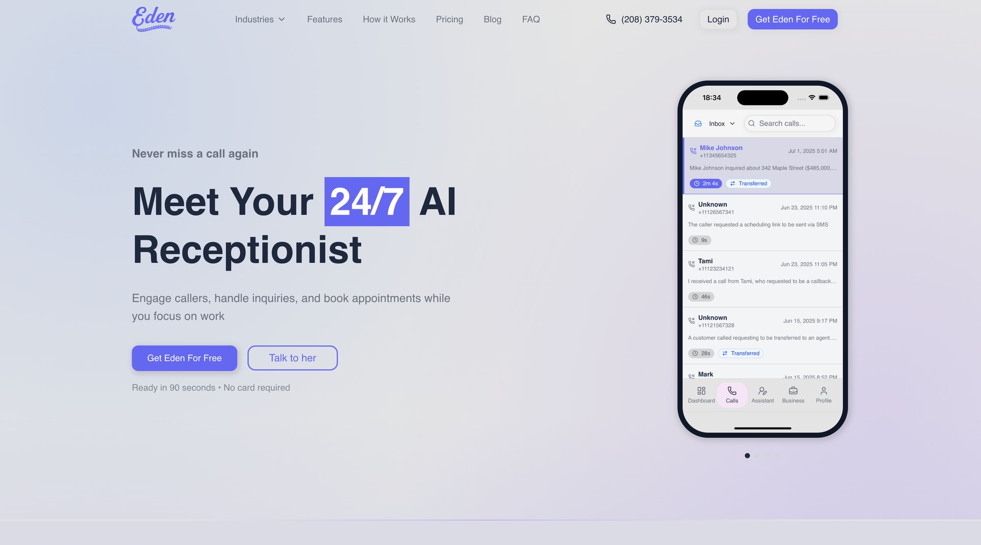 Eden's website interface