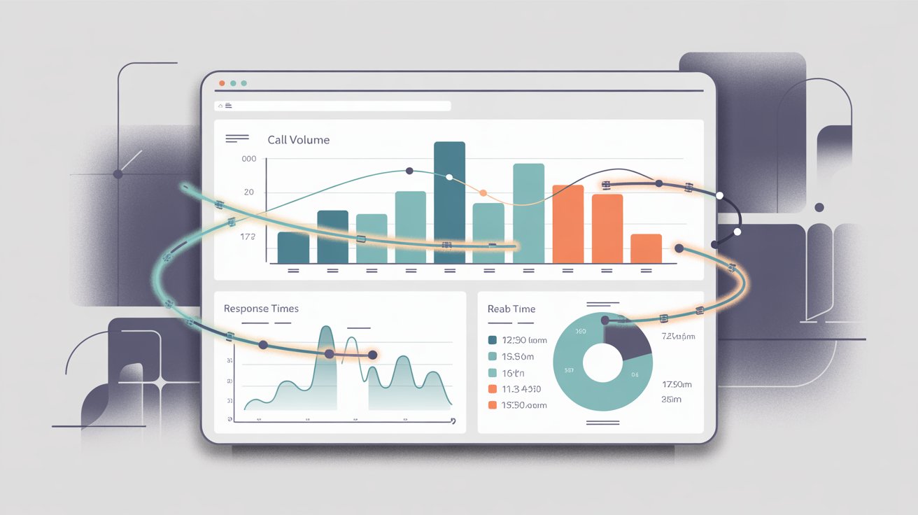 Hand-drawn analytics dashboard showing call metrics, performance charts, and monitoring data for optimization
