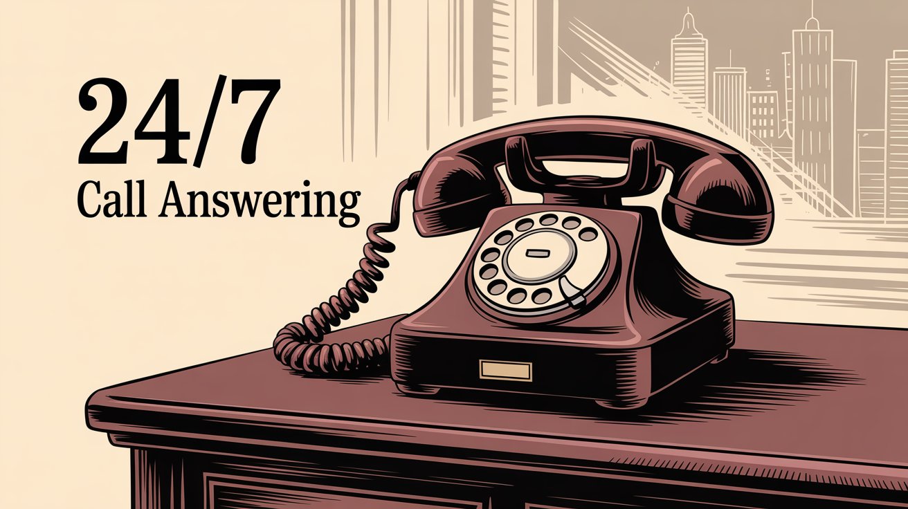 Round-the-clock 24/7 call answering service visualization showing always-available phone support ready to assist customers at any time
