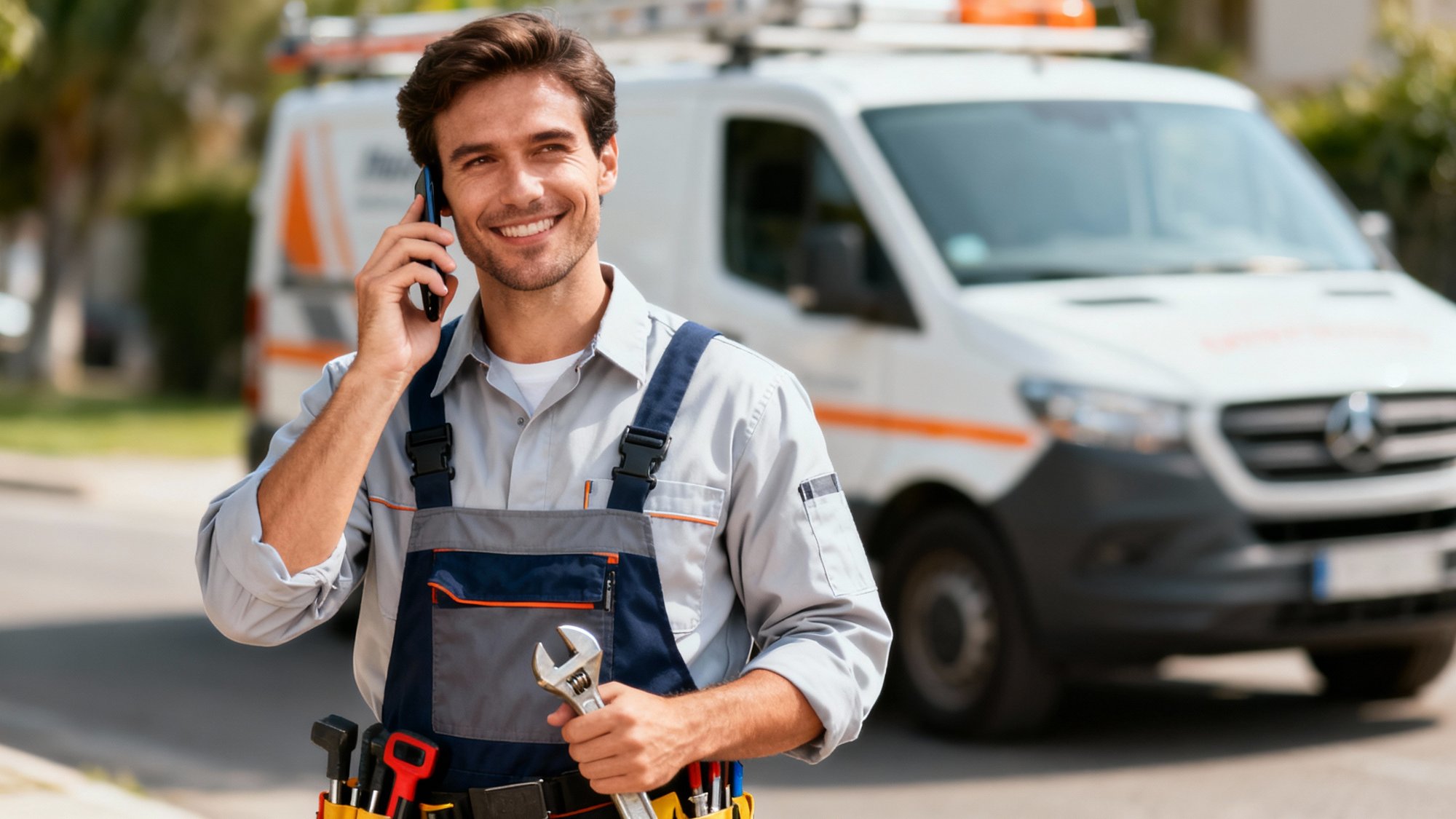 Professional plumber ready to respond to emergency call with confidence and proper equipment